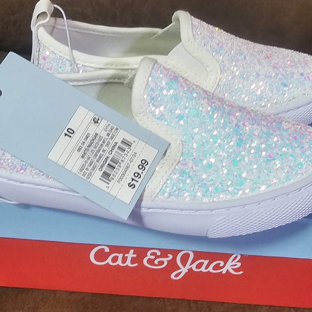Cat & Jack Kids Glitter Sneakers - White